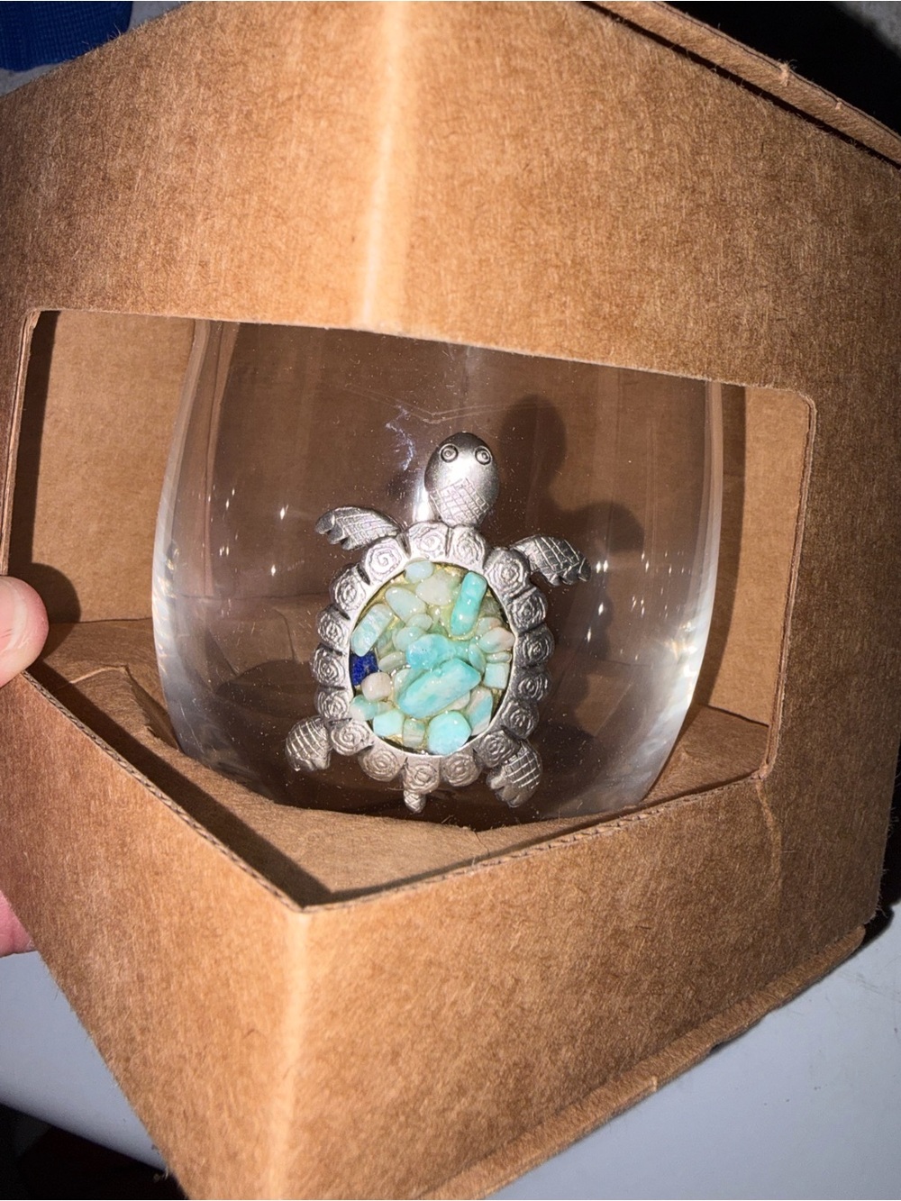 Sea Turtle Decorative Glass Accent with Turquoise Stones wine glass